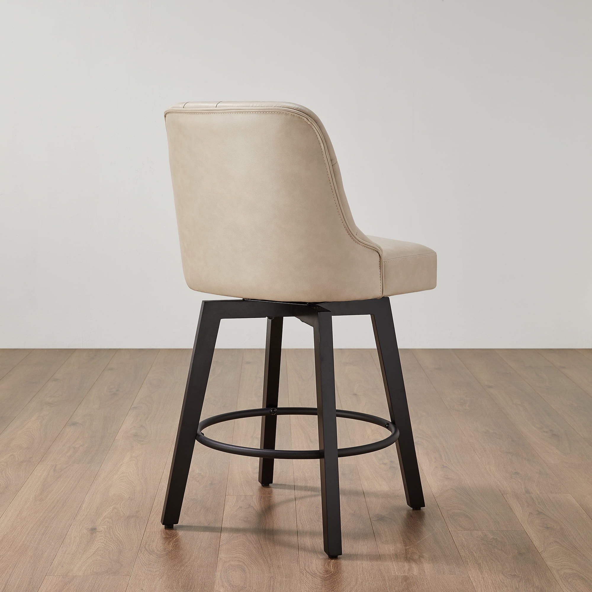 Spruce & Spring 26-Inch Counter Height Swivel Bar Stool with Tufted Back Set of 2, Beige, Faux Leather