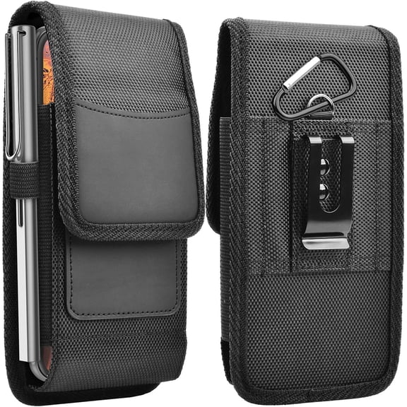 Phone Holster for Samsung Galaxy S25 Ultra S24 S23 S22 S21 S20 Note 20 A17 A16 A15 A14 A36 A35 A12 iPhone 17 Pro Max Air SE 16E Nylon Belt Clip Holster Cell Phone Pouch Card Holder Carrying Case