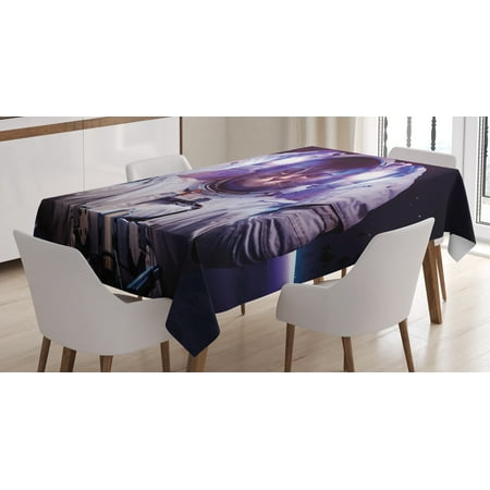 

Ambesonne Space Cat Tablecloth Rectangular Table Cover Galaxy Star Supernova 52 x70 Dark Blue Purple