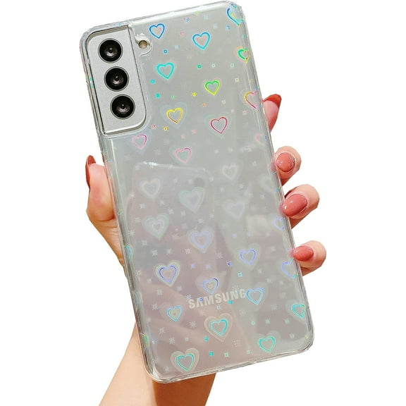 Galaxy S22 Ultra Love Heart Case, Cute Clear Laser Glitter Soft Silicone Love Heart Pattern Slim Protective Shockproof Girls Women Case Cover for Samsung Galaxy S22 Ultra