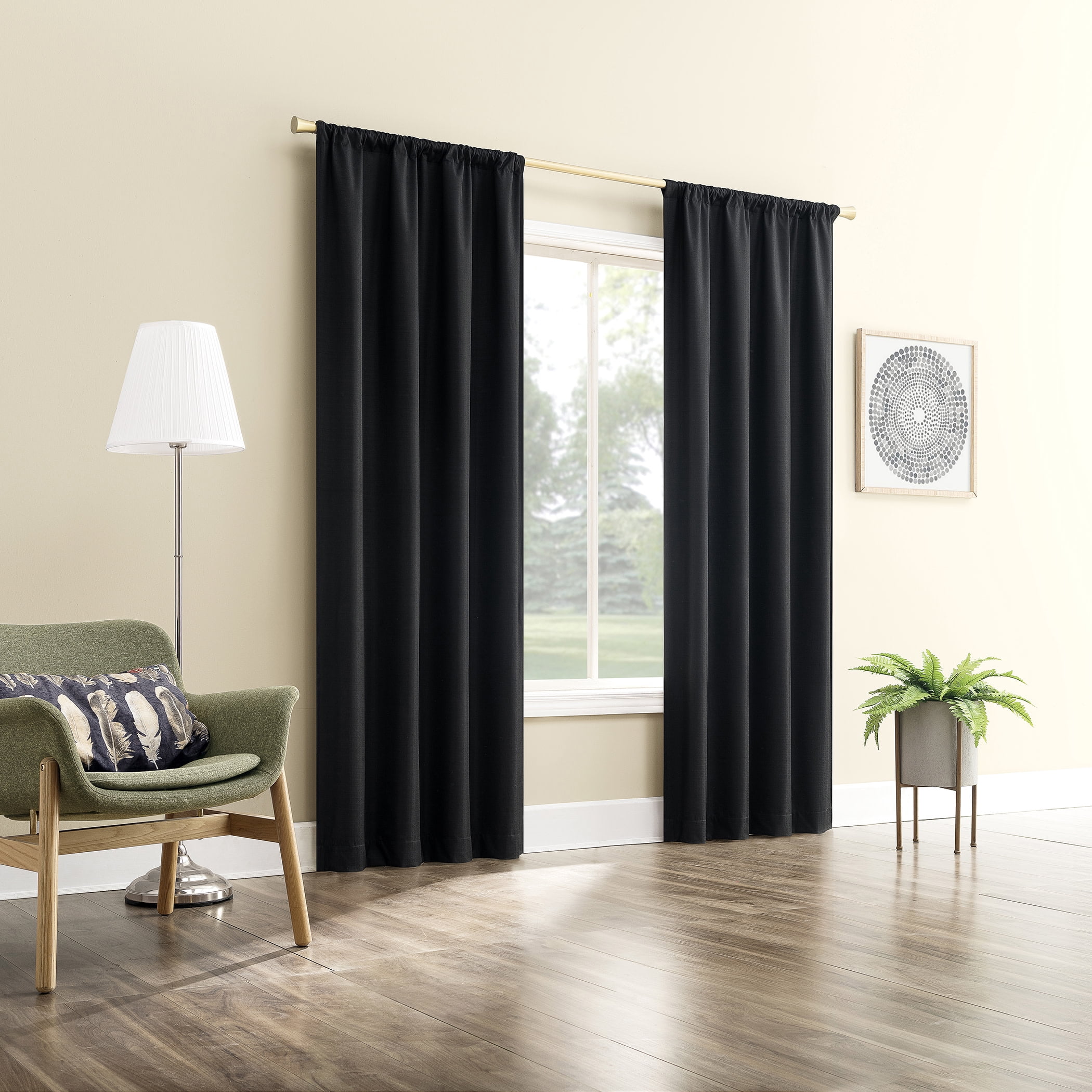 Sun Zero Karina Textured Blackout Rod Pocket Curtain Panel, 40"W x 63"L, Black