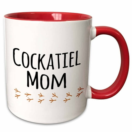 Red Cockatoo - 3dRose Cockatiel Mom - for bird lover pet owners for her - cockatoo parrot Quarrion Weiro with footprints - Two Tone Red Mug, 11-ounce