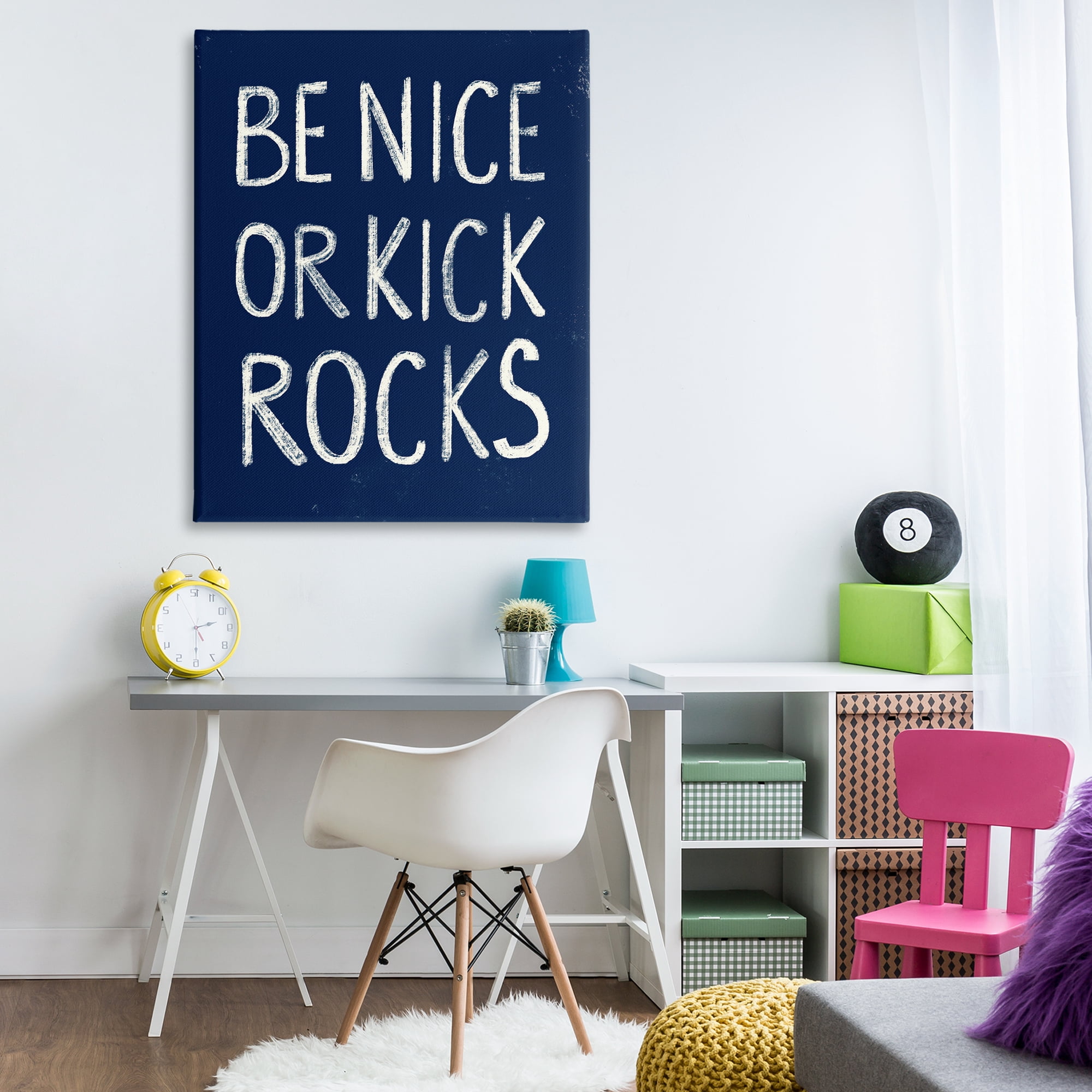 Stupell Industries Be Nice or Kick Rocks Text & Numbers Painting Wrapped Canvas Art Print Wall Art, 36 x 48