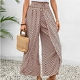 thumbnail image 5 of Split Flowy Pants for Women Tulip Pants High Rise Elastic Waisted Wide Leg Summer Swing Palazzo Pants with Slit Countryside Casual Loose Comfy Cooling Trousers, Khaki (Large), 5 of 6
