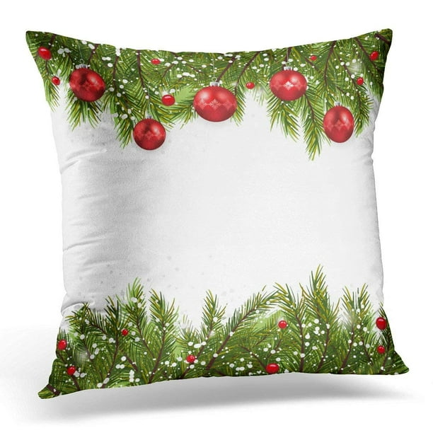 USART Green Chrismas Christmas Realistic with Fir White Tree Pillow