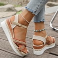 thumbnail image 4 of Espadrilles for Women Straw Braided Strappy Wedge Sandals Casual Summer Beach Shoes Open Toe Ankle Strap Platform Wedges Red Size 7.5, 4 of 8