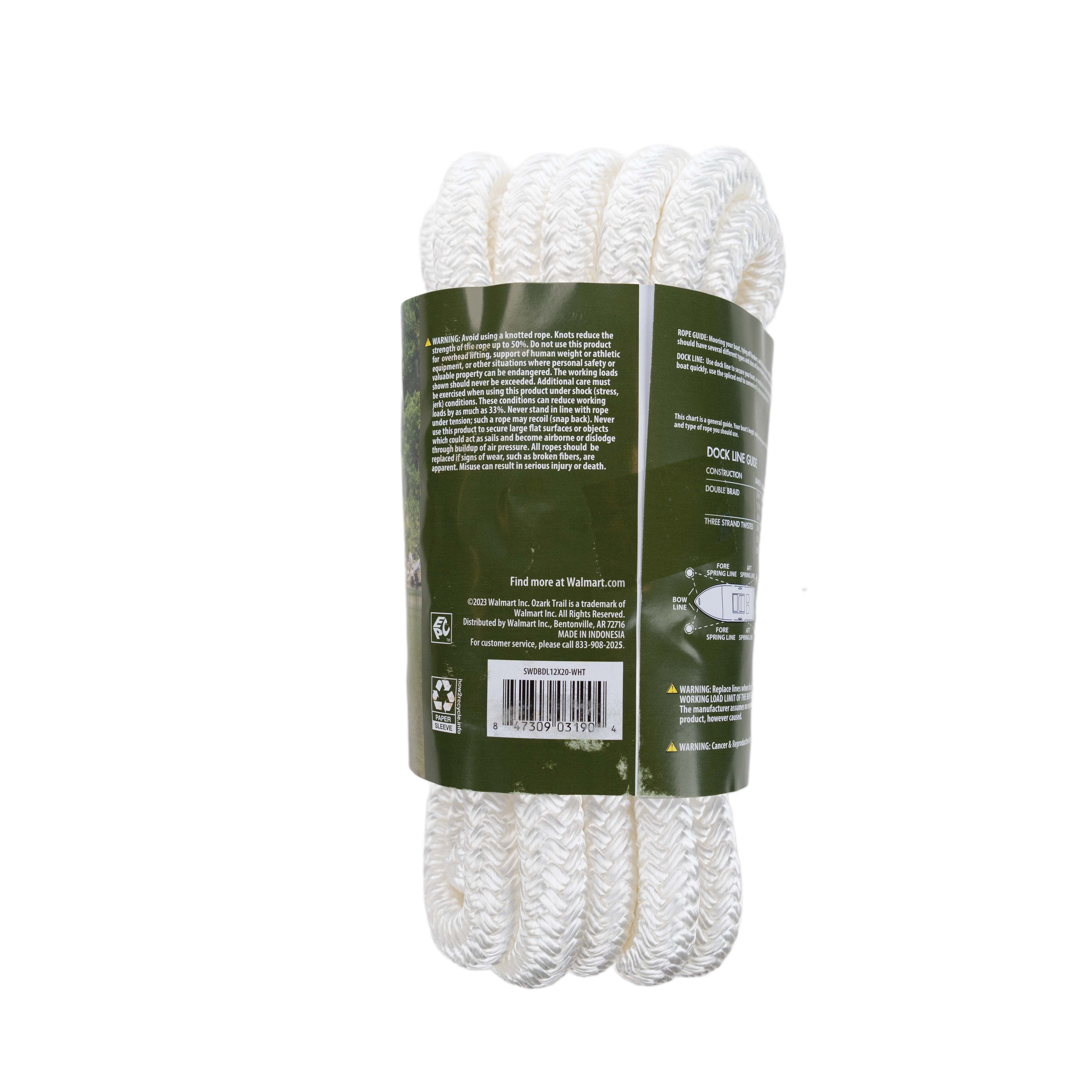 Ozark Trail 2-Pack 1/2-inch x 20-foot Nylon Boat Dock Lines, White