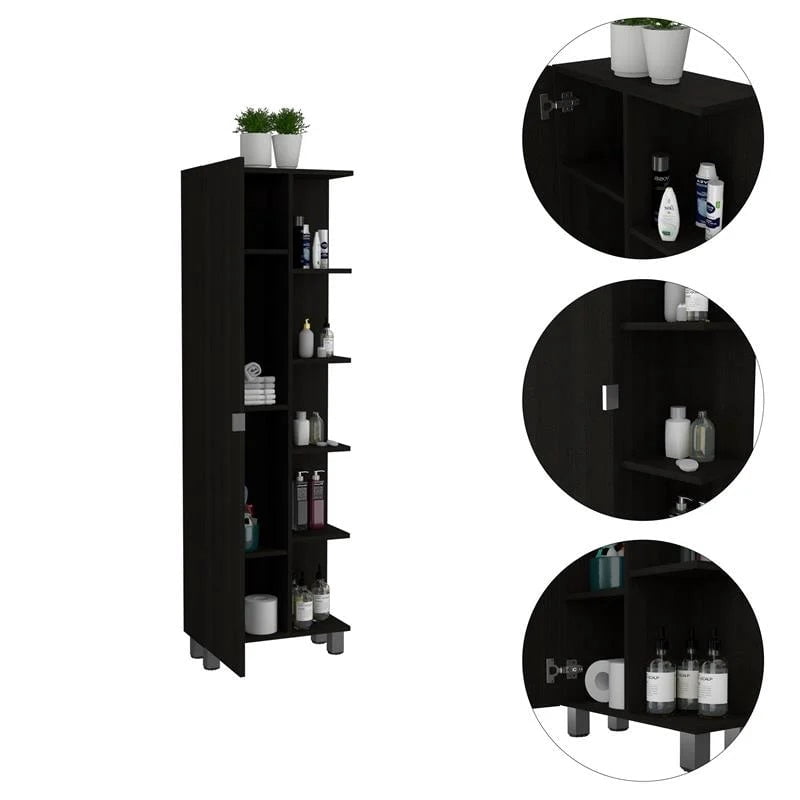 Boahaus Vernon Linen Cabinet, Assembled Product Height 62 in, Assembled Product Length 8.5 in, Black