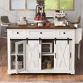 thumbnail image 3 of Harper & Bright Designs Farmhouse Kitchen Island with Storage, Sliding Barn Door & Metal Grid Side Door, Rolling Kitchen Island on 5 Wheels with Glass Holders, Island Table with Drop Leaf, White, 3 of 18