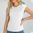 thumbnail image 3 of Mittory Womens Tops Casual Crewneck Cap Sleeve Tops Ribbed Raw Hem Summer T Shirts Slim Fit Basic Tees Blouses, 3 of 7