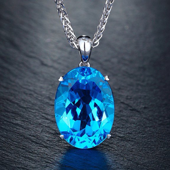 SmartBy Simple Elegant Women Single Big Blue Rhinestone Pendant Necklace Chain Jewelry