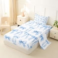 thumbnail image 2 of Manfei Blue Polka Dot Bow Print Twin Sheet Sets for Girls, Cute Ribbon Bows Bedding, 3pcs, 2 of 5
