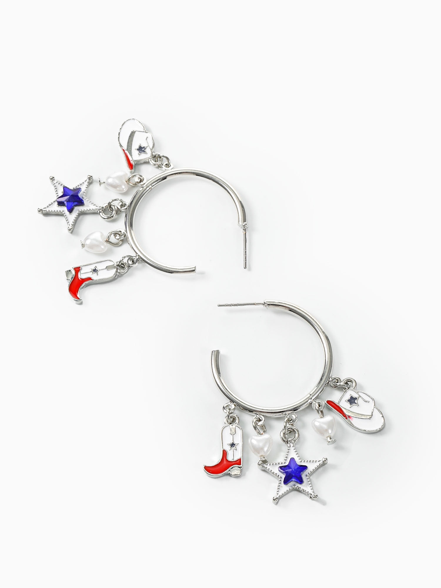Way to Celebrate Americana Silver Western Charmy Hoop Earrings