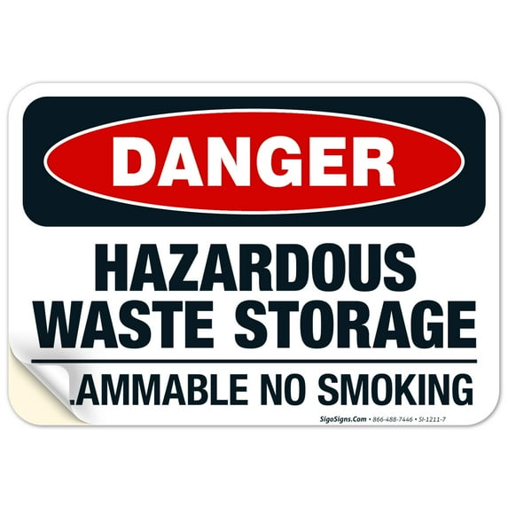 Danger Hazardous Waste Storage Flammable No Smoking Sign, OSHA Danger Sign, 10x7 Vinyl Sticker