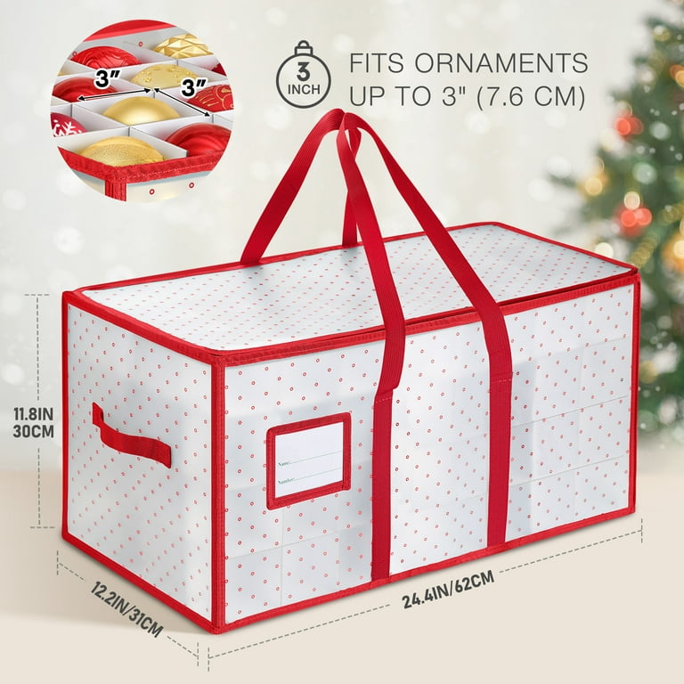 Ayieyill Premium Large Christmas Ornament Storage Box, Christmas Ornament Organizer, with Side Open, Drawer Style Trays -Keeps 72 Holiday Ornaments