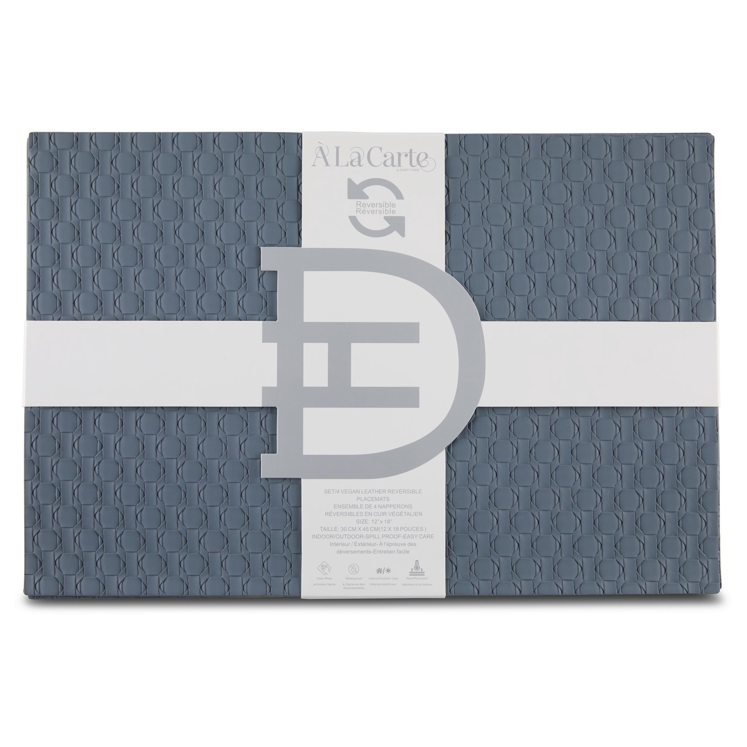 Ala Carte by Dainty Home Stratham Geometric Textured Faux Leather Placemats – Set of 4, Reversible, Non-Slip, Washable, Heat & Tear Resistant – 12x18 in Dining Table Mats