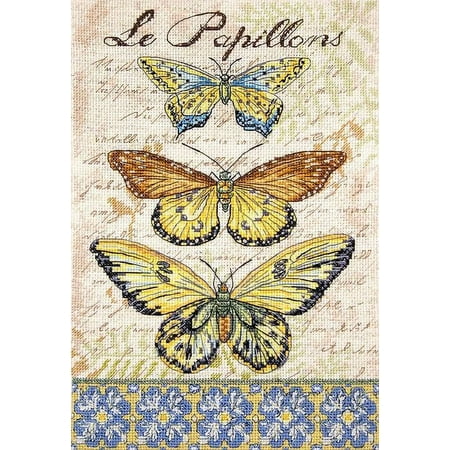 UPC: 4840746045066 | Counted Cross Stitch Kit Vintage Wings-Le Papillons Leti975 Needlework Easy Small Butterfly By LetiStitch Yellow