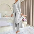 thumbnail image 2 of Women Solid Design Round Neck Slit Long Sleeve Long Dress And Long Pants Two Piece Set, 2 of 5