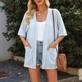 thumbnail image 4 of IYYVV Womens Crochet Beach Cover Up Kimono Short Sleeve Swimsuit Coverup Open Front Summer Cardigan with Pockets Light Blue XL, 4 of 8
