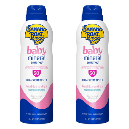 Banana Boat Baby Mineral Enriched Spray Sunscreen SPF 50 6 fl oz (2 Pack)