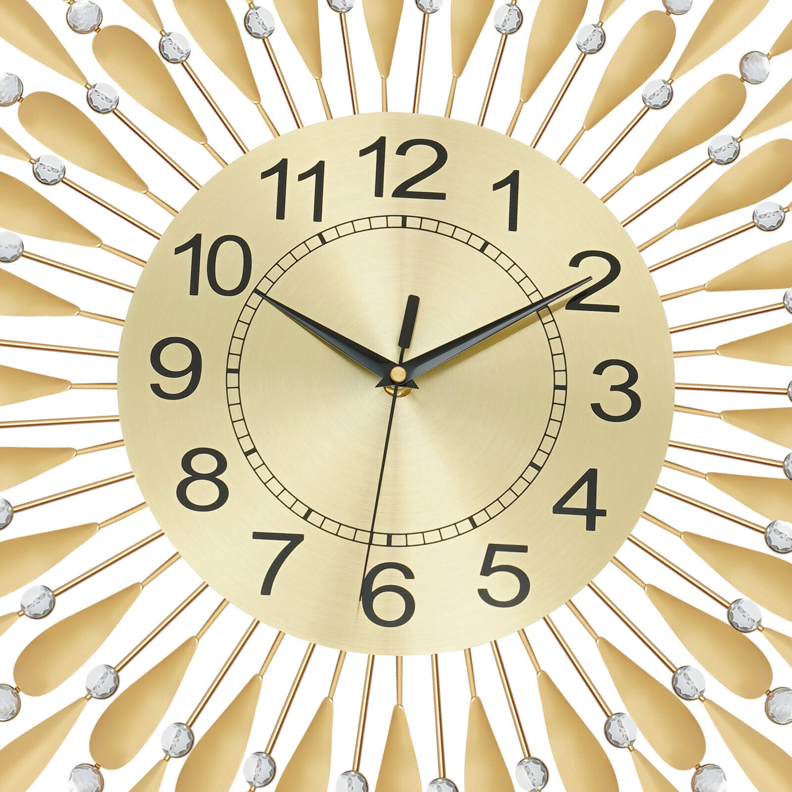 Miumaeov Modern Crystal Wall Clock 27.6in Large Metal Silent Clock Decorative Battery Operated for Living Room Bedroom Office Home