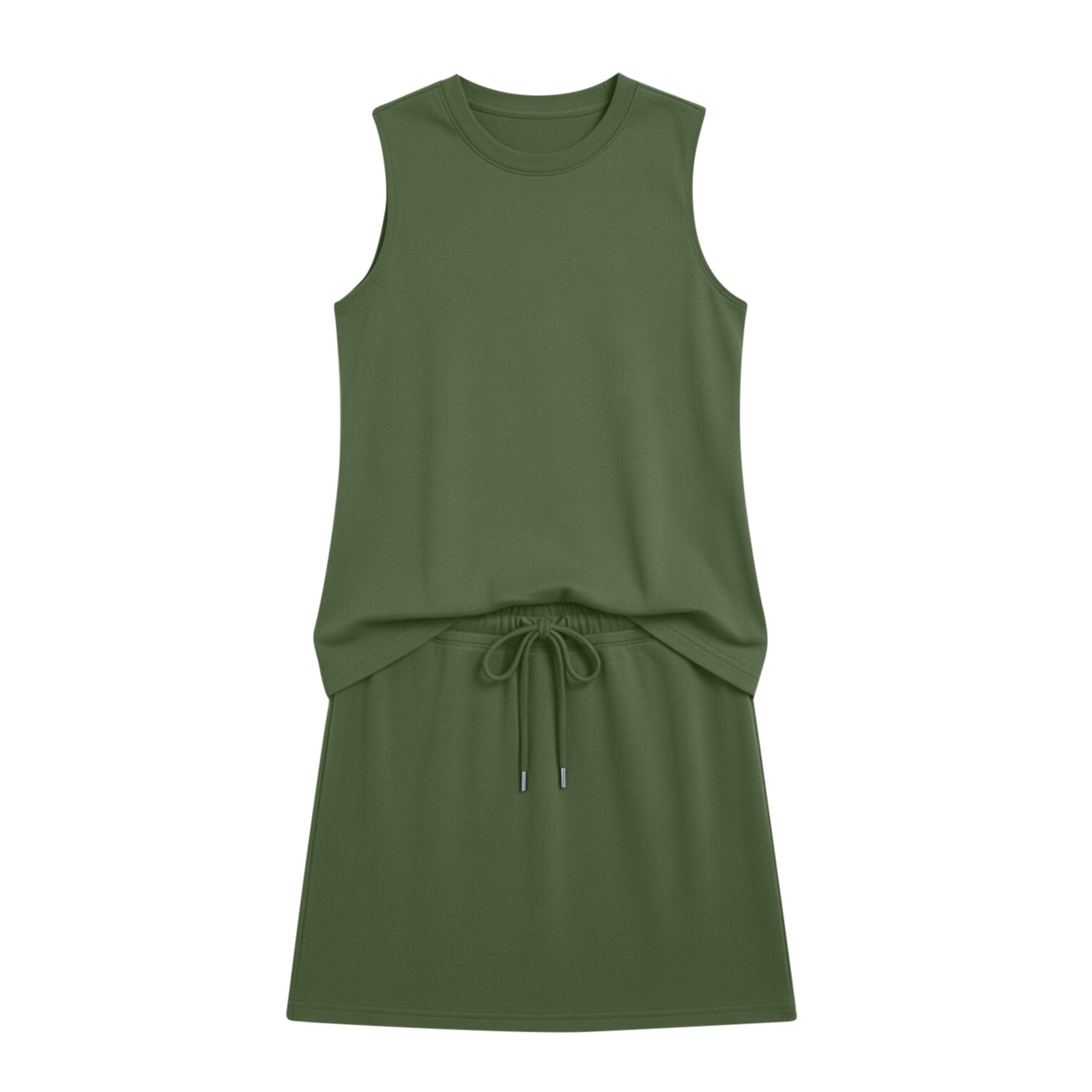 Sokhug Women Athletic Sleeveless Round Neck Dress Drawstring Waist Casual Loose Solid Color Workout Lounge Shift Dress