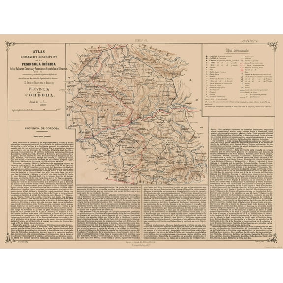 Historic Map - Cordova Province Spain - Valverde 1880 - Vintage Wall Art