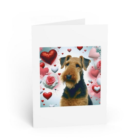 DistinctInk Greeting Card / Note Card - Valentine's Day Airedale Terrier - PACK of 5