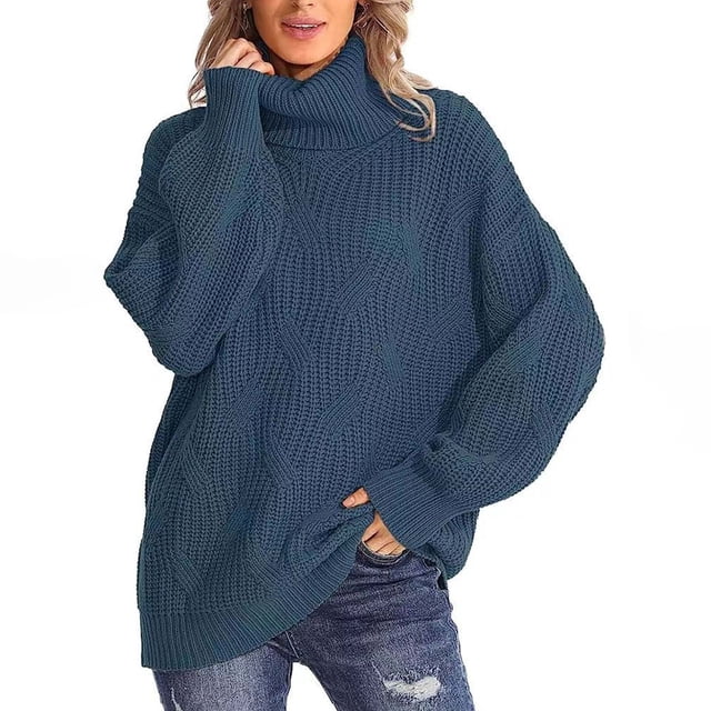Dvkptbk Chandails pour Femmes Mode Femmes Manches Longues Chandail Col Roulé Décontracté Hauts de Chandail Vêtements en Liquidation