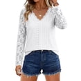 thumbnail image 6 of Women's Plus Size Long Sleeve Blouses with V-Neck Lace Detail and Casual Solid T-Shirt, 6 of 9
