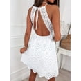 thumbnail image 5 of ClodeEU Women's V Neck Spaghetti Strap Lace Crochet Mini Dress,Boho Summer Beach Sundress White,Women's Plus L, 5 of 8
