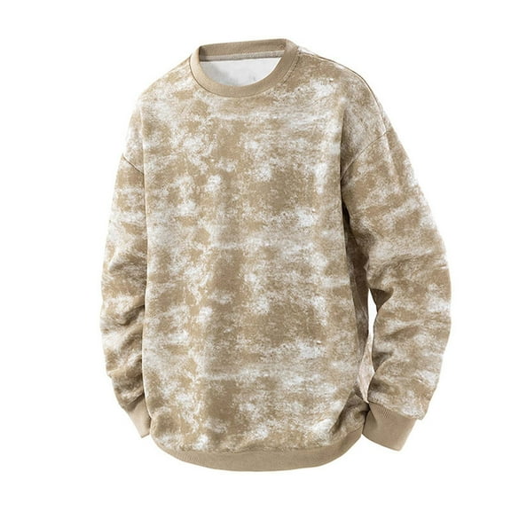 Lorytime Crewneck Sweatshirt Men Color Block Training Shirt Long Sleeve Drop Shoulder Pullover Loungewear Brown XL