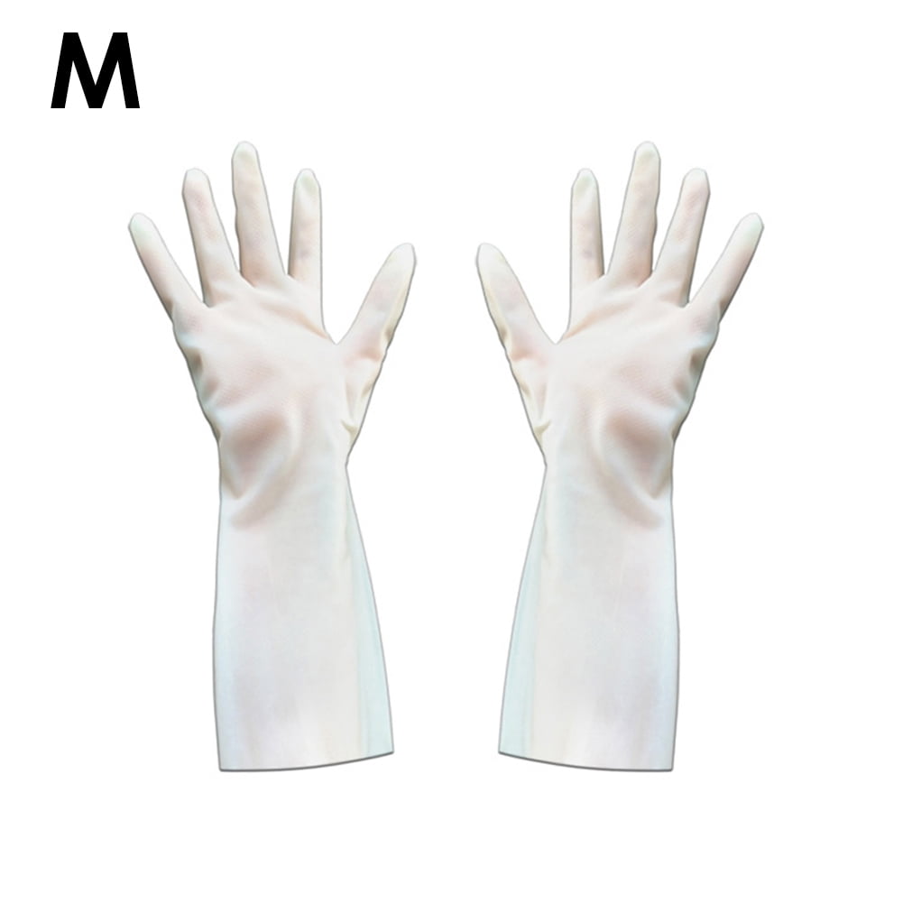 white dishwashing gloves
