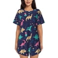 thumbnail image 1 of Balery Cartoon Dinosaur Conjunto de Pijama para Mujer con Estampado, Dos Piezas de Manga Corta y Shorts, Ropa de Dormir Suave con Cuello Redondo y Bolsillos-Medium, 1 of 6