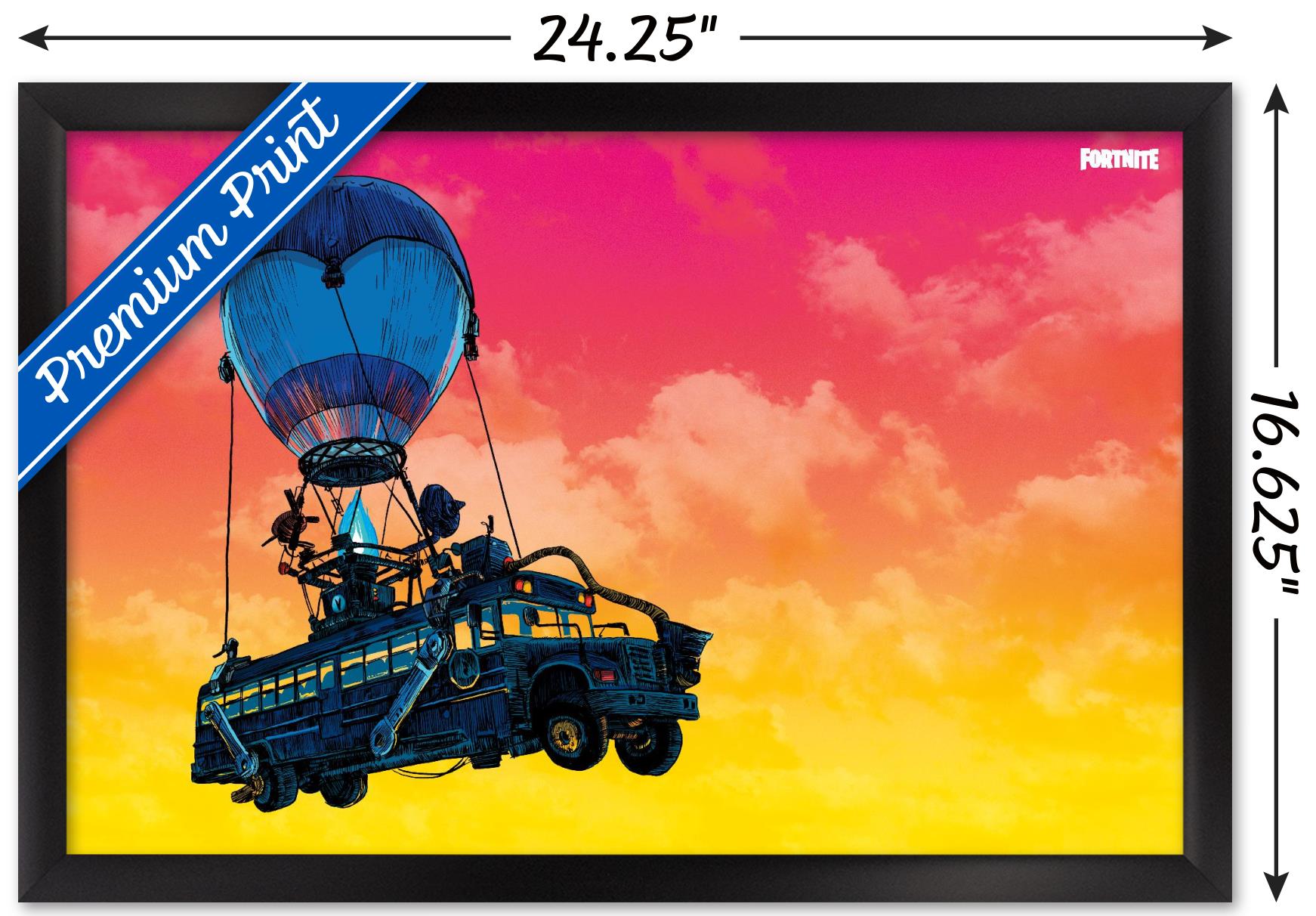 Fortnite - Battle Bus Landscape Wall Poster, 14.725" x 22.375", Framed