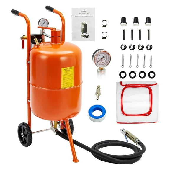 Pinypikaka 10 Gallon / 37.85L Sandblasters, 125 Psi Pressure Air Sand Blasting Kit, Portable Abrasive Blaster with 4 Ceramic Nozzles & Oil-Water Separator for Paint, Stain, Rust Removal