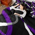 thumbnail image 4 of Feelyou Gray White Black Purple Bedding Comforter Set 7pcs, Minimalist Abstract Artwork King Bedding Sets, Geometric Swirl Stripe Bed Sheets, 4 of 8