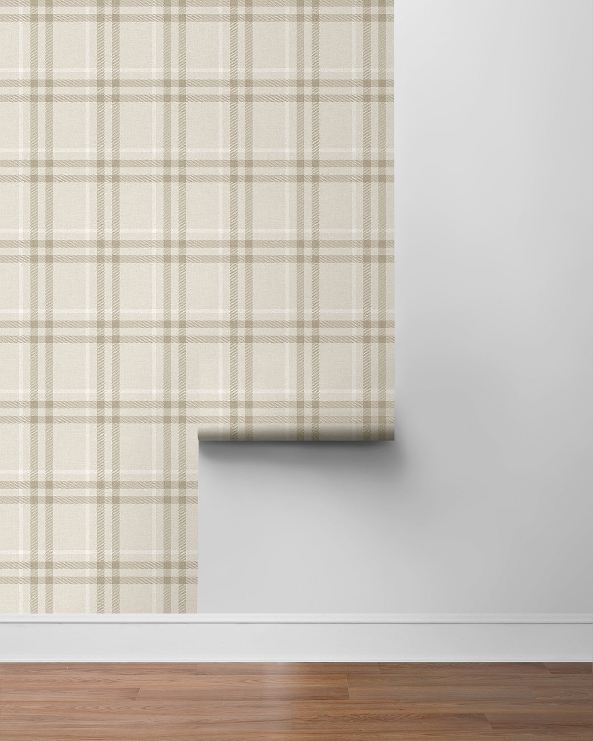 NextWall French Vanilla Calverlay Plaid Peel and Stick Wallpaper - 20.9 in. W. x 18 ft. L. Roll