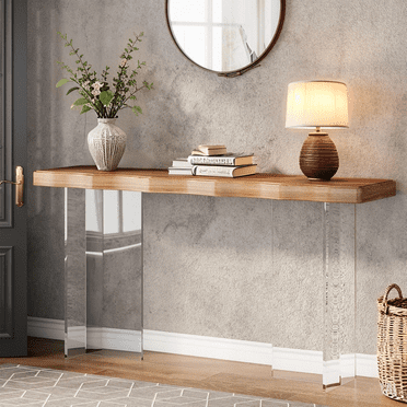 Tribesigns Console Table with Acrylic Legs, 47-Inch Narrow Sofa Table for Entryway, Modern Hallway Foyer Accent Table for Living Room, Natural