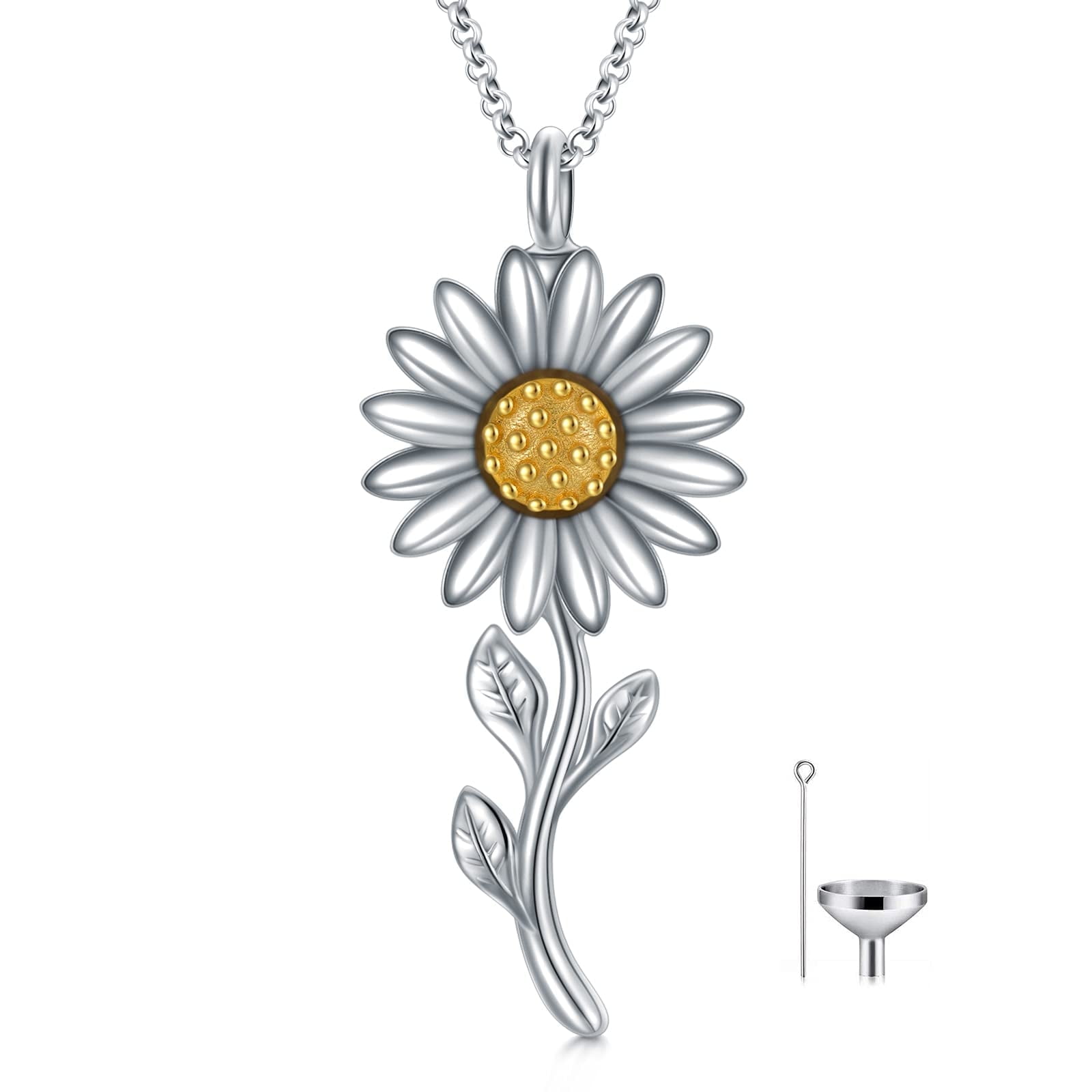 AOBOCO Sunflower Cremation Jewelry 925 Sterling Silver Urn Necklace Keepsake Ashes Hair Memorial Pendant Locket for Women Mom