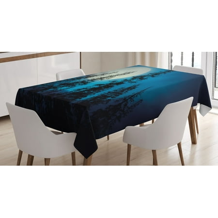 

Dark Blue Tablecloth Low Angle View of Spooky Mysterious Forest with Tall Trees Big Full Moon Rectangular Table Cover for Dining Room Kitchen 60 X 90 Inches Blue Black White by Ambesonne