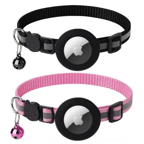 Breakaway Cat Collar with AirTag Holder and Bell, Reflective, 2 pack, 1Black1Pink, One Size