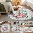 thumbnail image 5 of Round Rug 6Ft Washable Non-Slip, Easter Bunny Roses Circle Area Rugs for Living Room Bedroom, Pink Floral Spring Green Buffalo Plaid Indoor Floor Mats Carpet Runner for Home Decor Aesthetic, 5 of 8