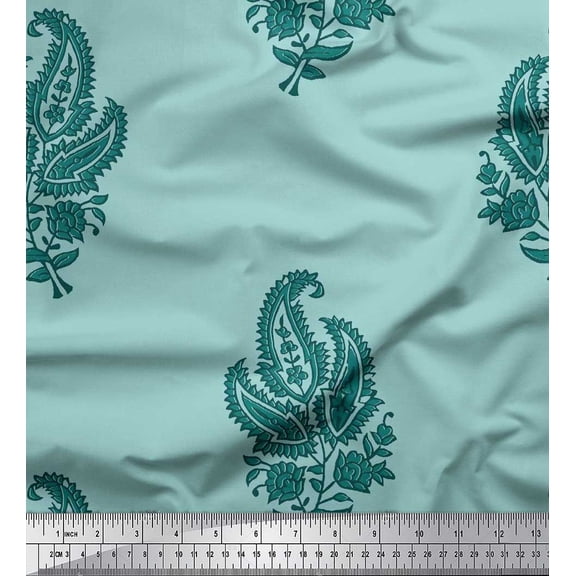 Soimoi Silk Fabric Floral & Paisley Block Print Sewing Fabric Yard 42 Inch Wide