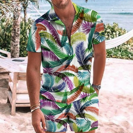 

Men Hawaiian Short Set 2 Piece Beach Outfits Patterned Matching Tropical Shirt and Short Suits
