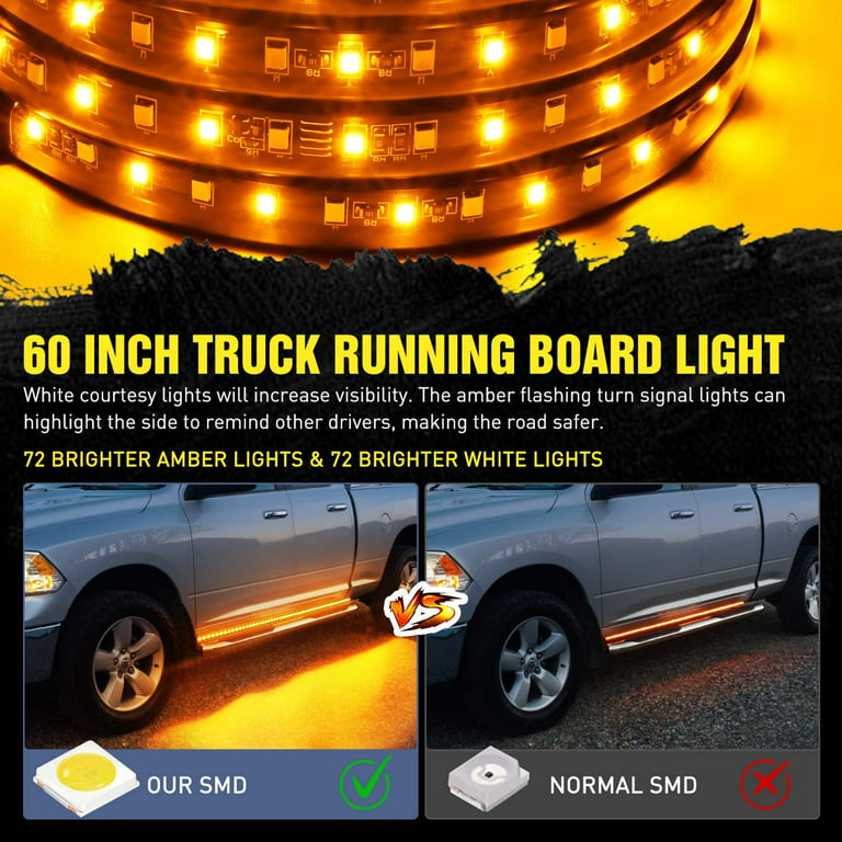 Nilight Truck LED Running Board Lights 2PCS 60 Inch LED Side Maker Light  with White Courtesy Light & Sequential Amber Turn Signal Light LED Lighting  Strips Running Lights Kit for Trucks Pickup
