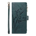 thumbnail image 2 of For Apple iPhone 17e Orchid Pattern Wallet Case, 9 Card Slots Zipper Pocket, Detachable Wrist & Shoulder Strap, Magnetic Shockproof Protective Phone Case,Green,For iPhone 17e, 2 of 9