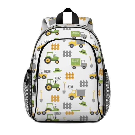 Tractor and Fences White Pattern Backpack for School, Cute School Bag with Adjustable Shoulder Straps and Padded Back, 15"x11.42"x5.5"