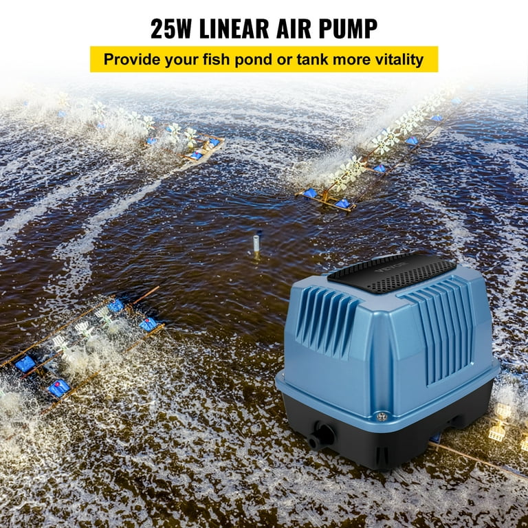 VEVOR 110V Linear Air Pump, 25W Septic Air Pump, 28Kpa Septic Aerator Pump  w/8 Outlets Diffuser, Max Air Flow Rate 635GPH, Max Water Depth 3.3ft for  Fish Pond, Aquarium, Hydroponics, Septic System -