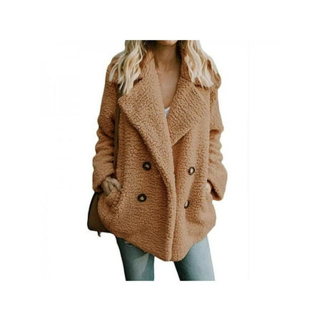 The North Face Fleece Parka - Ropalia Women Wool Coat Warmer Winter Thick Fleece Pocket Button Long Sleeves Jacket Parka Outwear Autumn Fashion